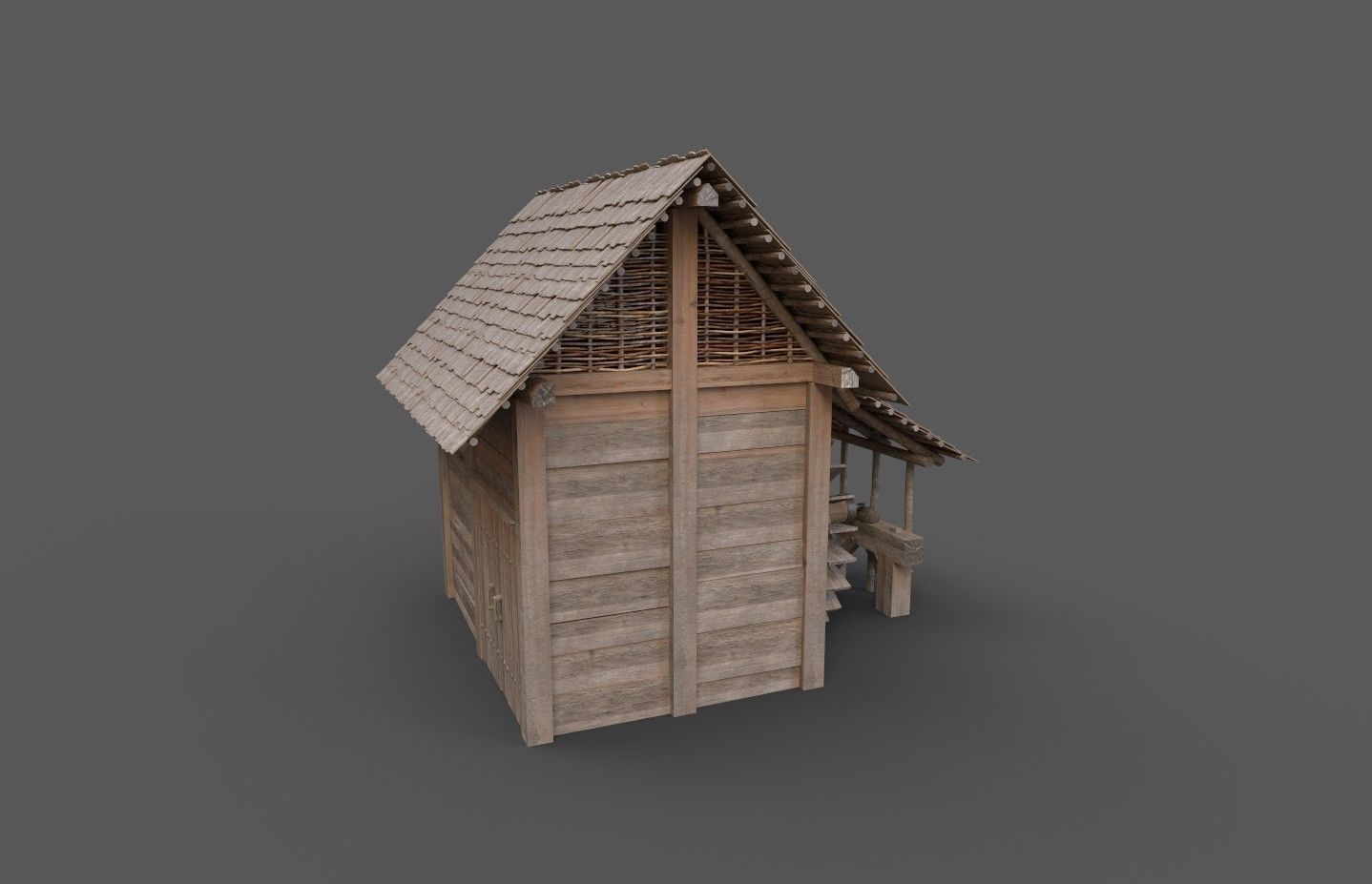 Enterable small early medieval watermill Low-poly 3D model_6