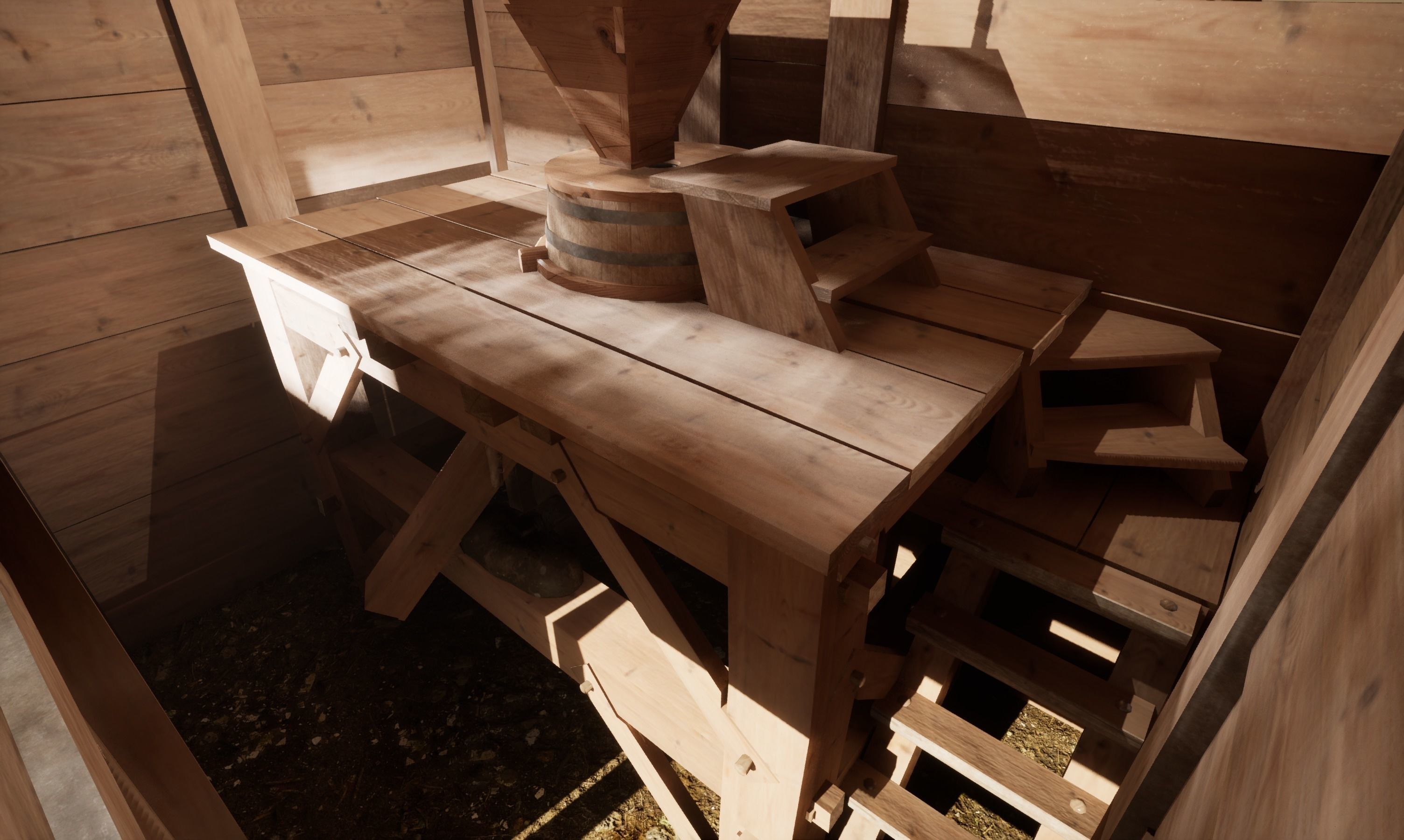 Enterable small early medieval watermill Low-poly 3D model_22