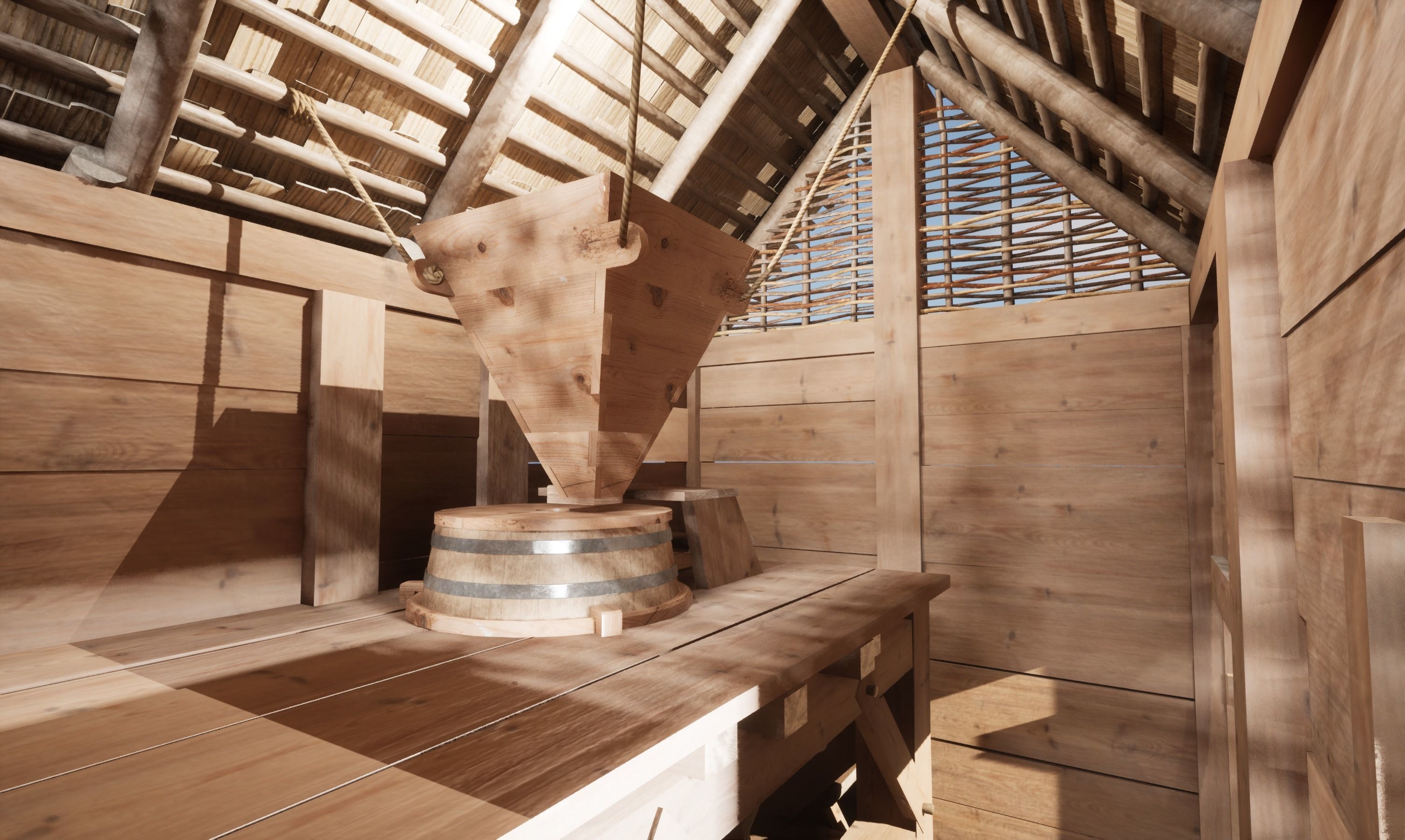 Enterable small early medieval watermill Low-poly 3D model_21