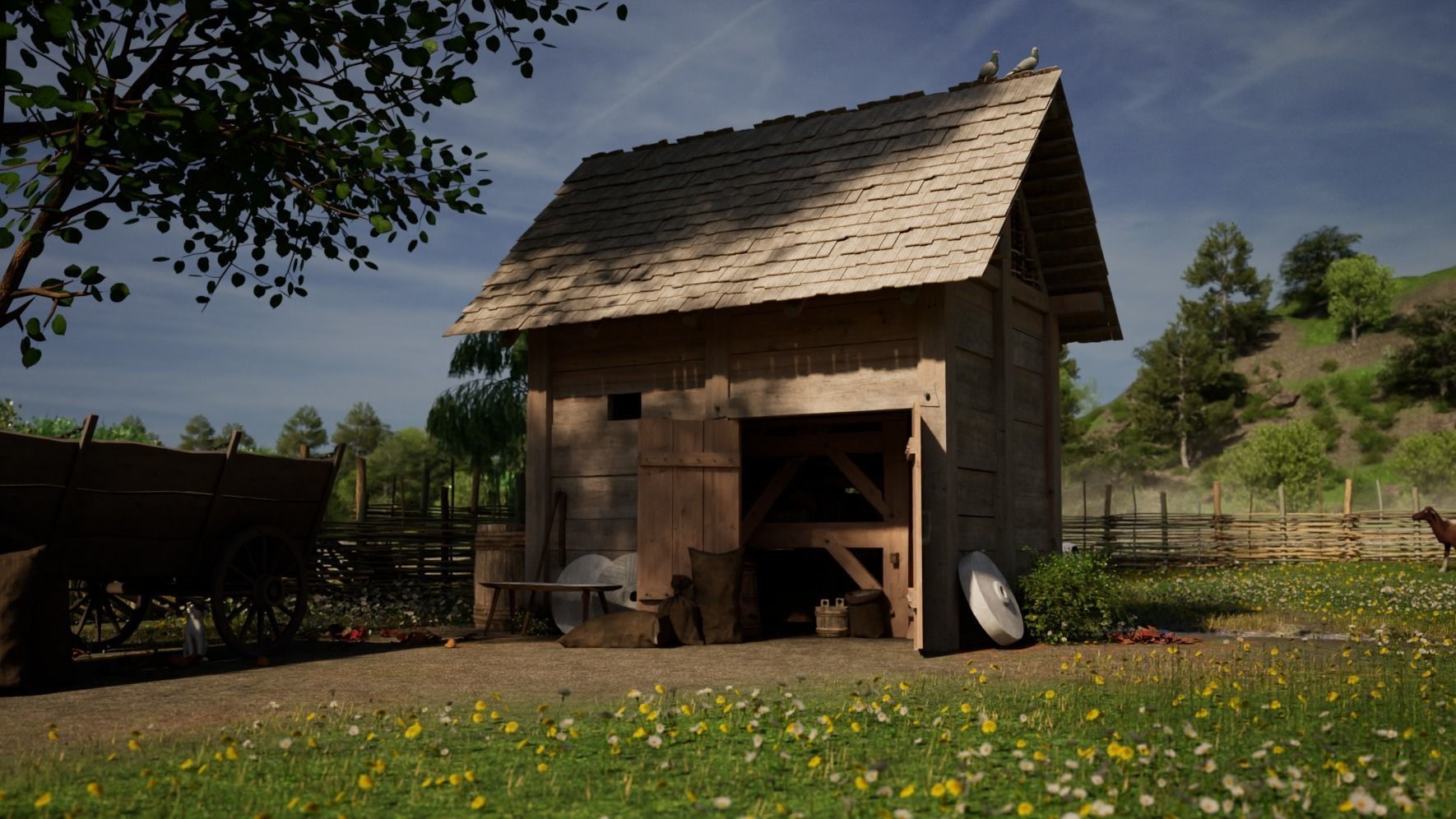 Enterable small early medieval watermill Low-poly 3D model_2