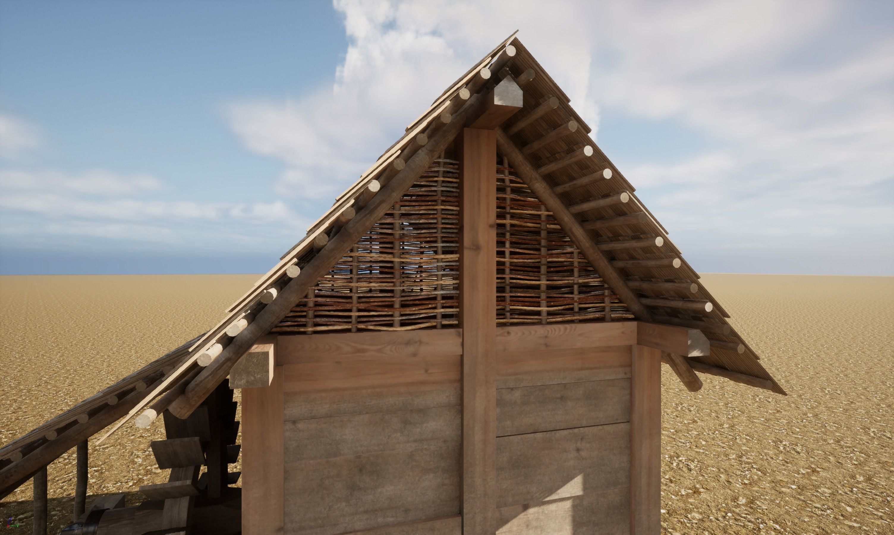 Enterable small early medieval watermill Low-poly 3D model_35