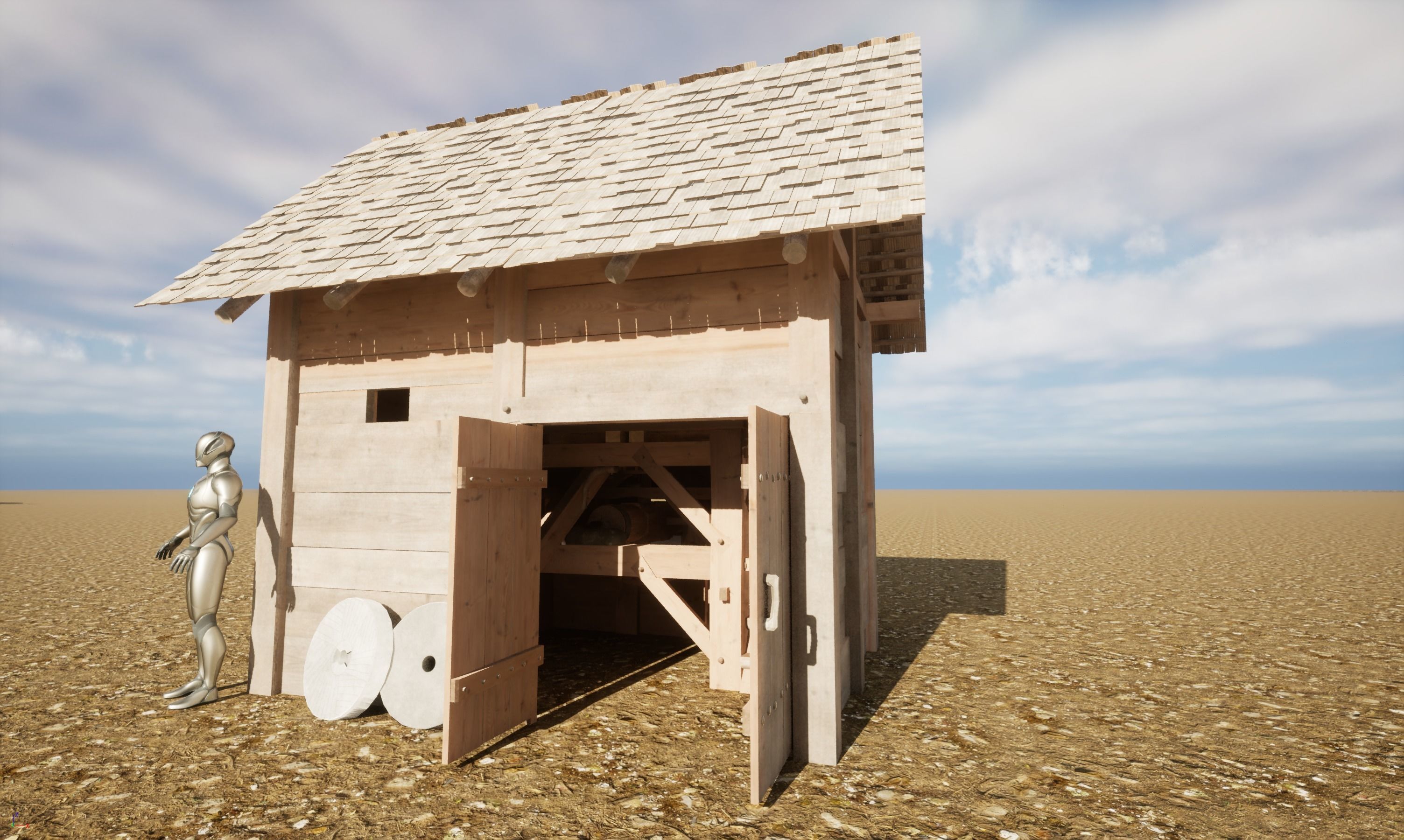 Enterable small early medieval watermill Low-poly 3D model_14