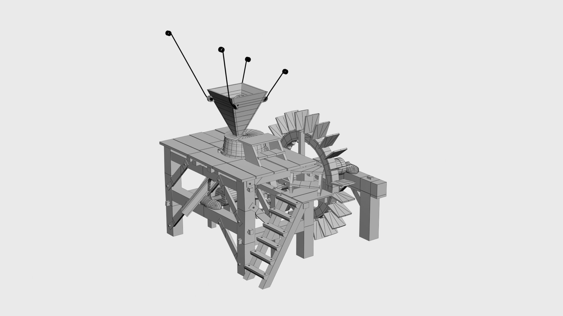Enterable small early medieval watermill Low-poly 3D model_4