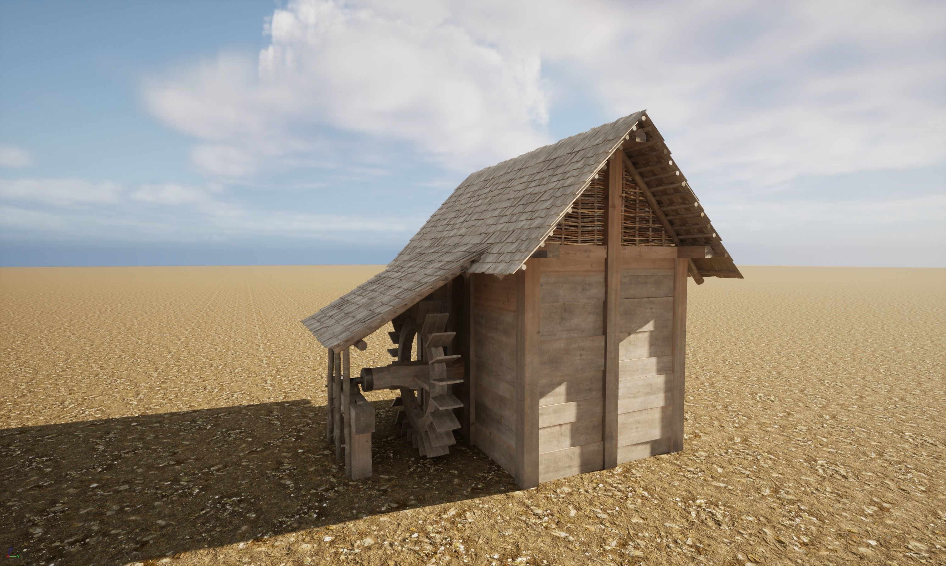 Enterable small early medieval watermill Low-poly 3D model_33