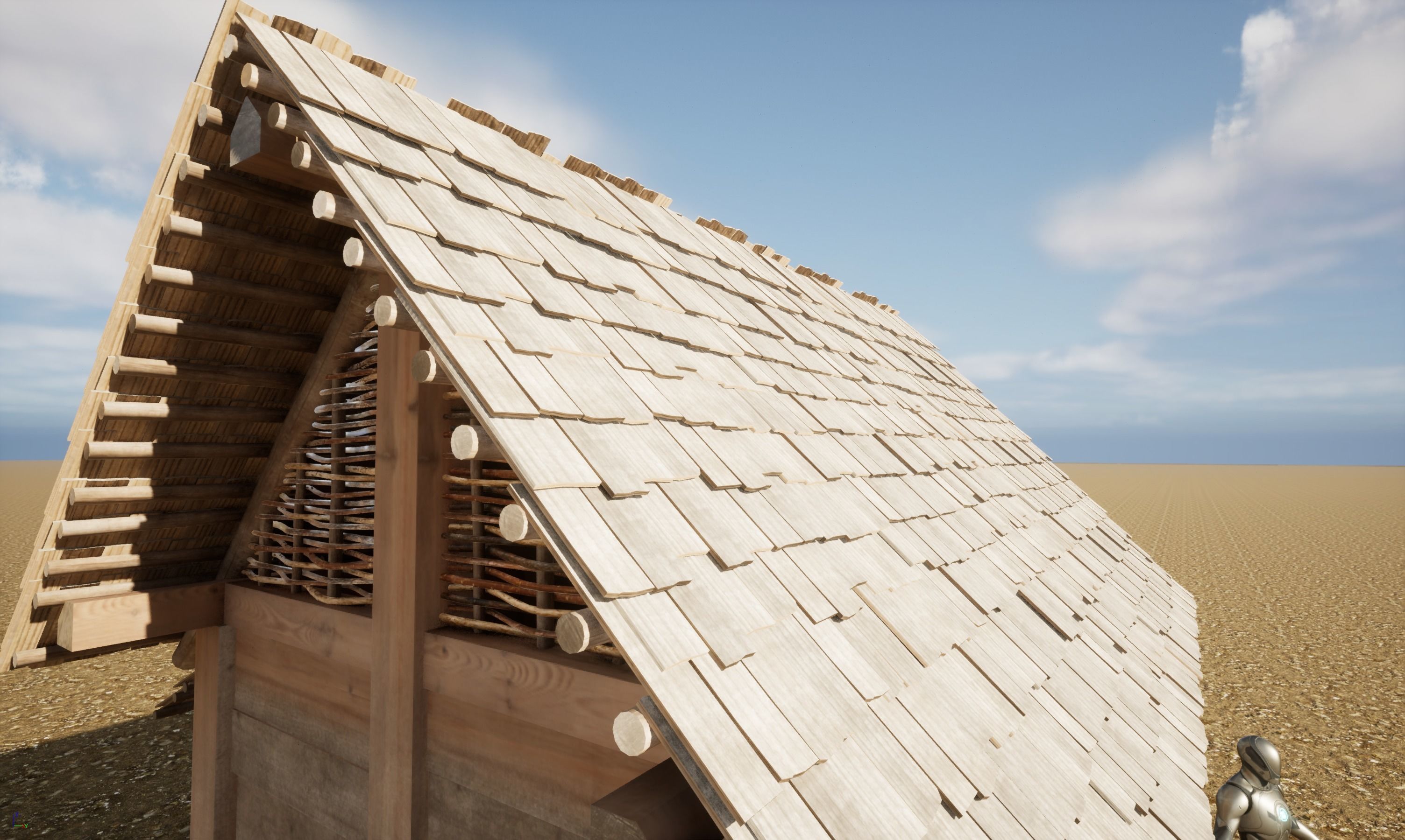 Enterable small early medieval watermill Low-poly 3D model_37