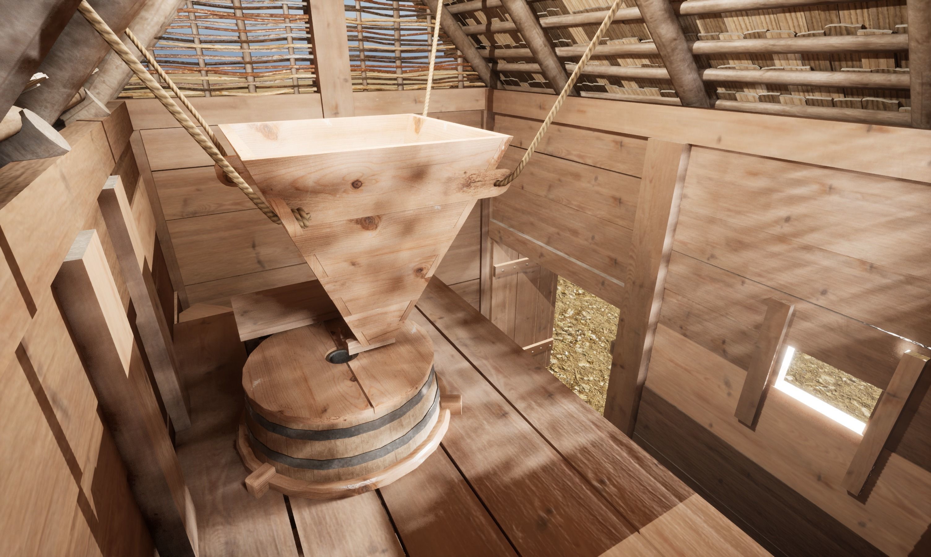 Enterable small early medieval watermill Low-poly 3D model_19