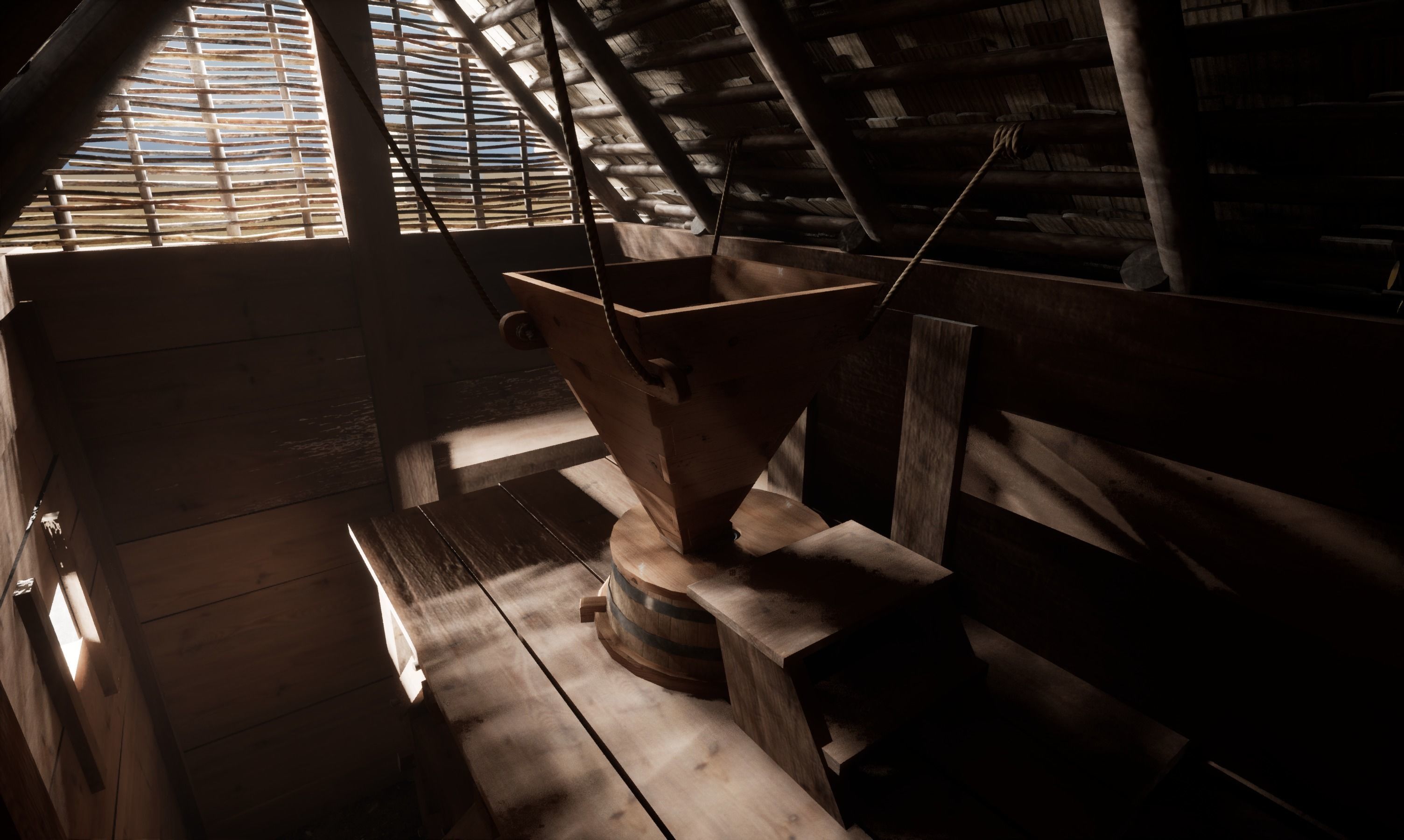 Enterable small early medieval watermill Low-poly 3D model_16