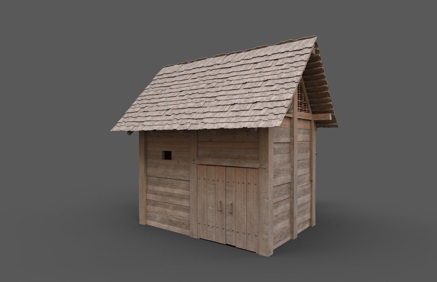 Enterable small early medieval watermill Low-poly 3D model_5