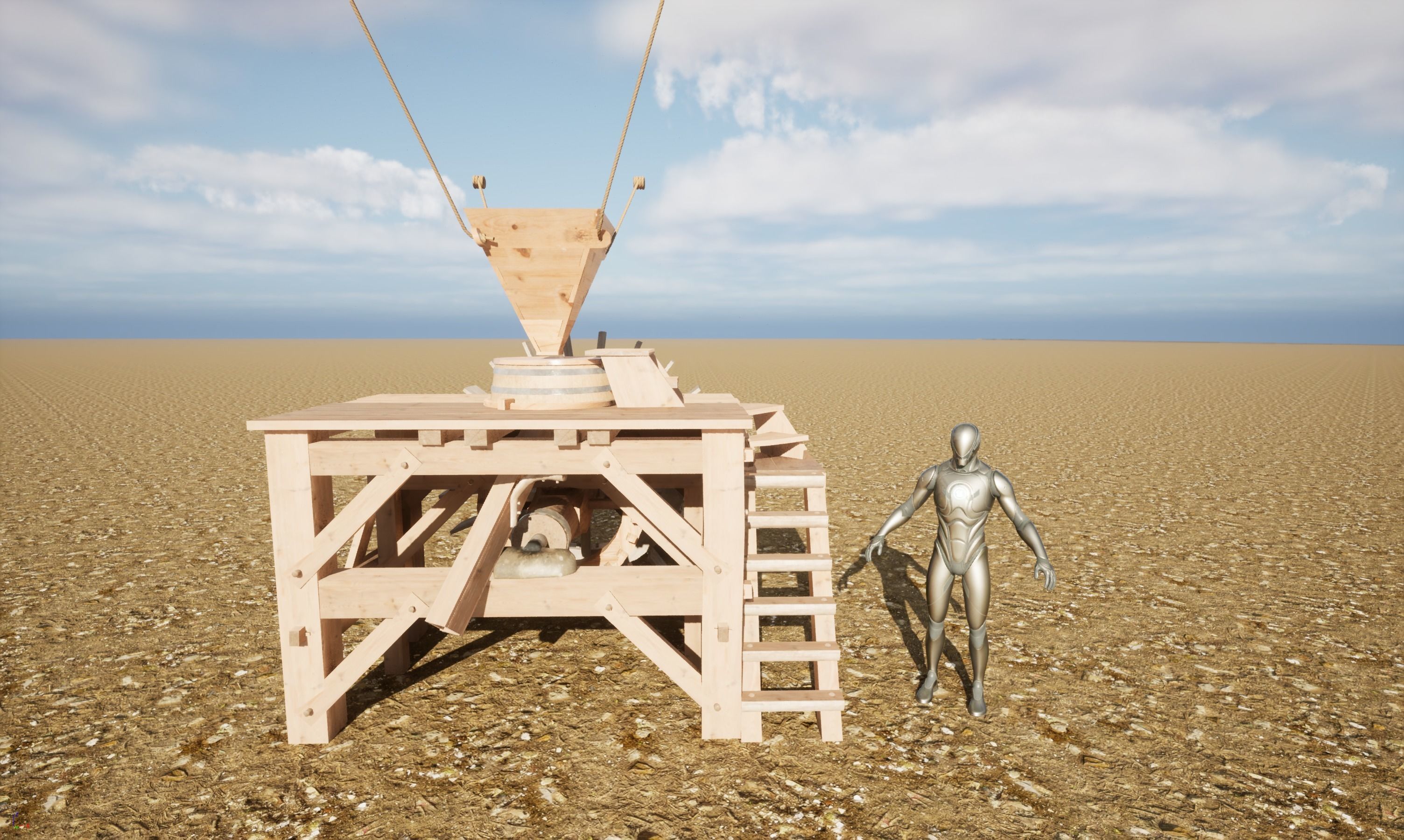 Enterable small early medieval watermill Low-poly 3D model_25