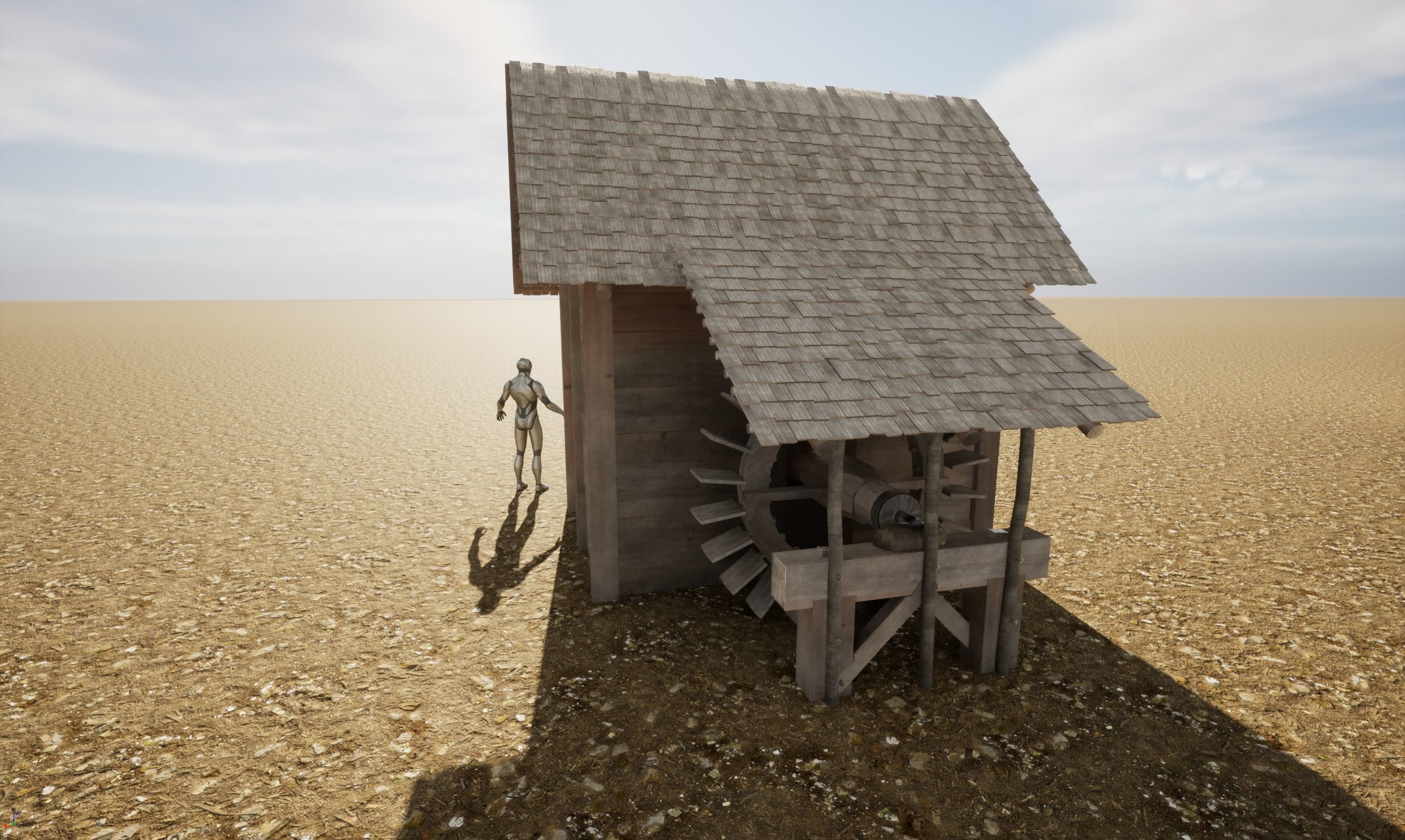 Enterable small early medieval watermill Low-poly 3D model_32