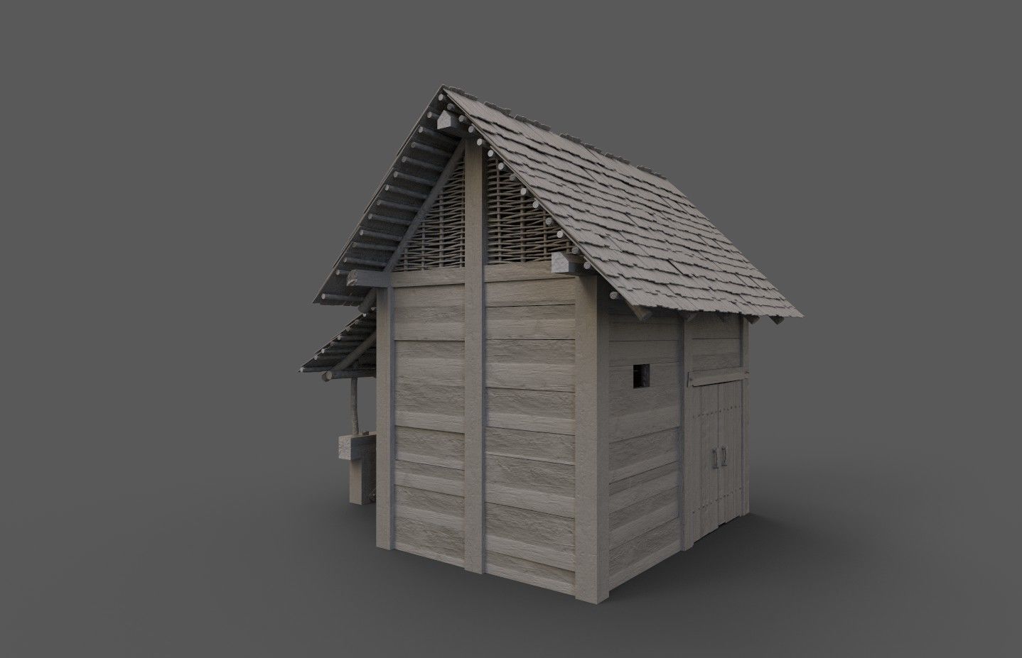 Enterable small early medieval watermill Low-poly 3D model_46