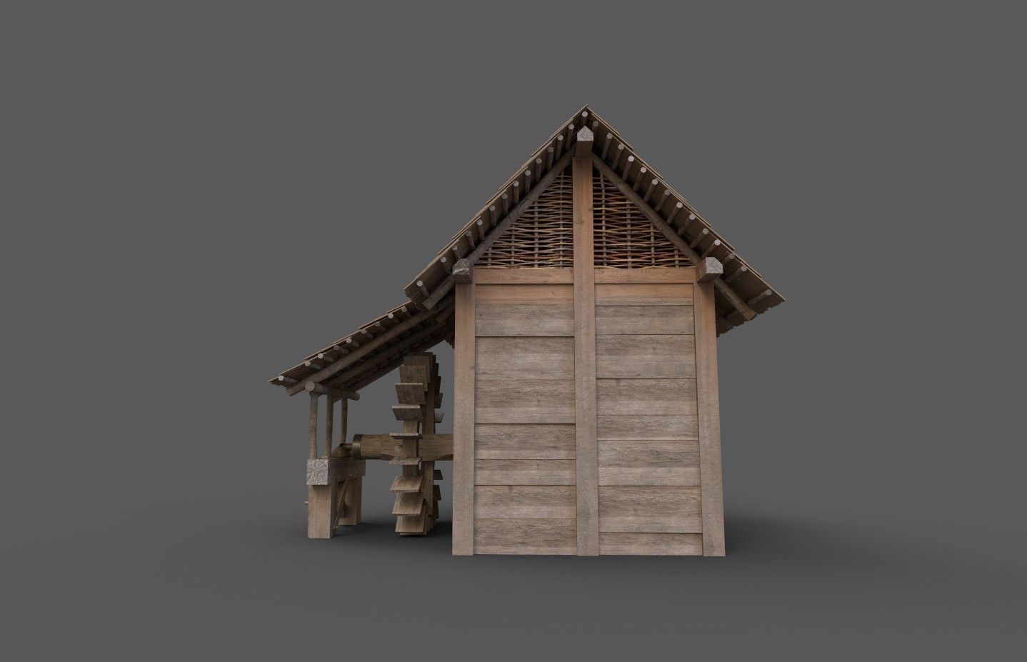 Enterable small early medieval watermill Low-poly 3D model_8
