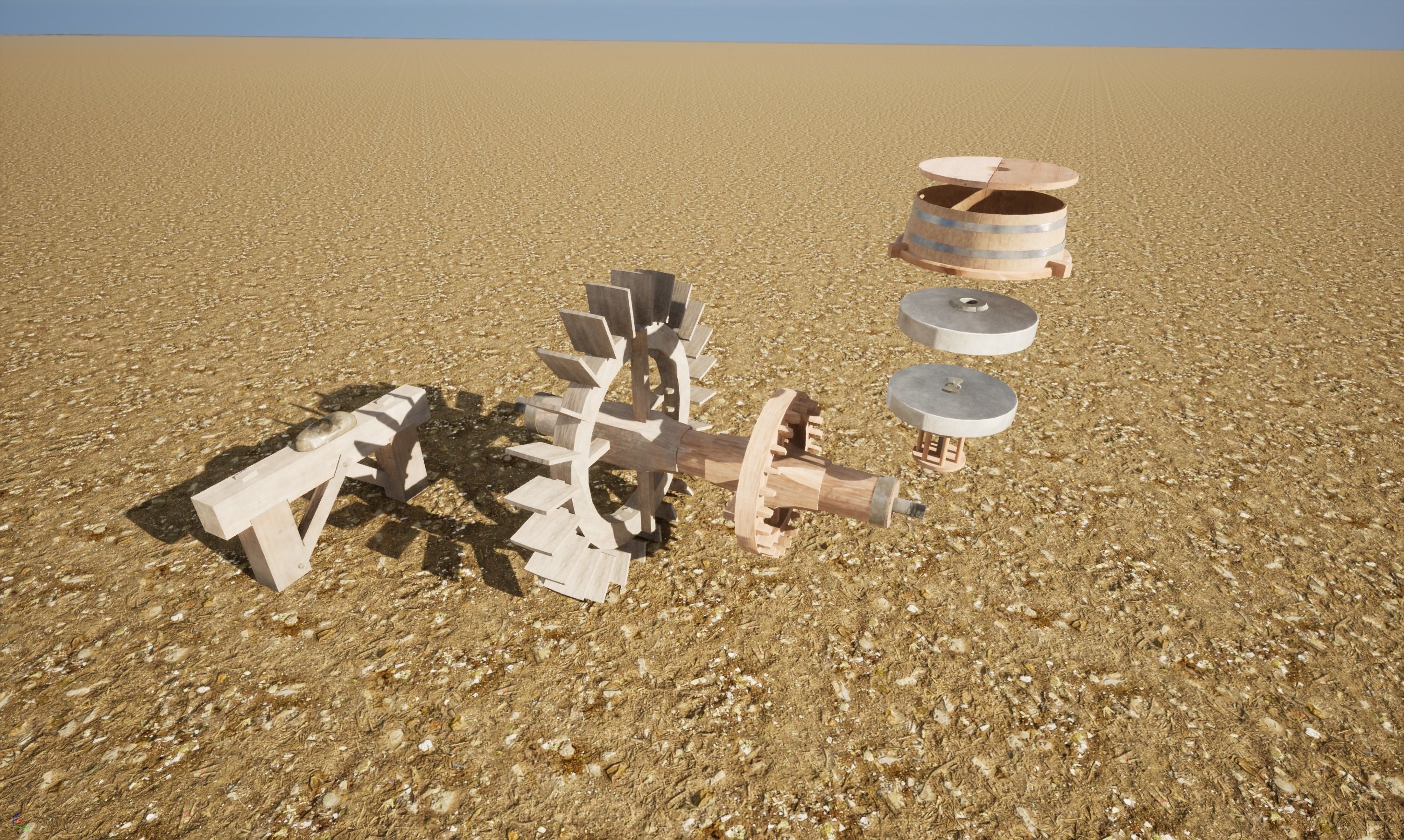 Enterable small early medieval watermill Low-poly 3D model_26