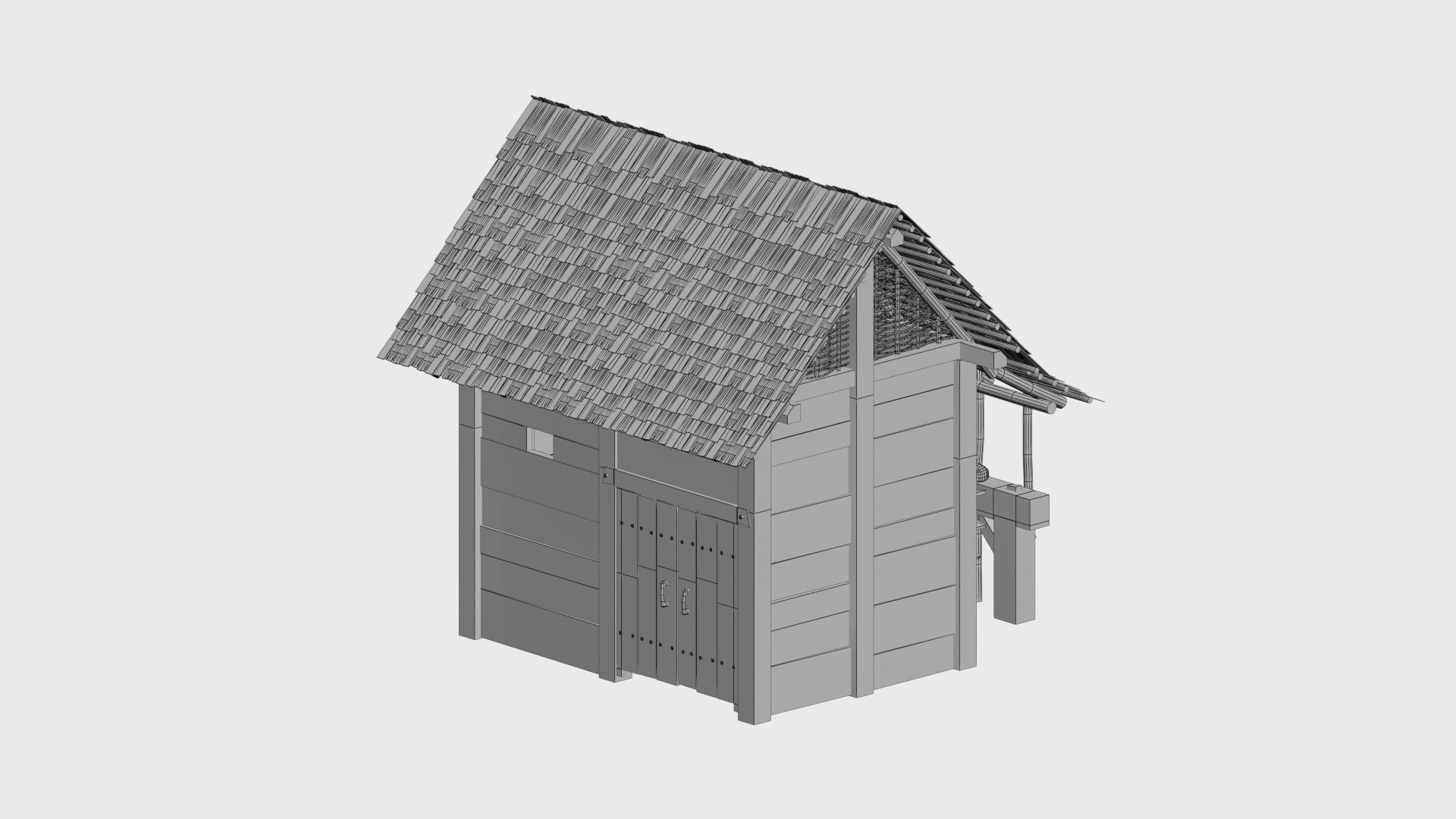 Enterable small early medieval watermill Low-poly 3D model_48