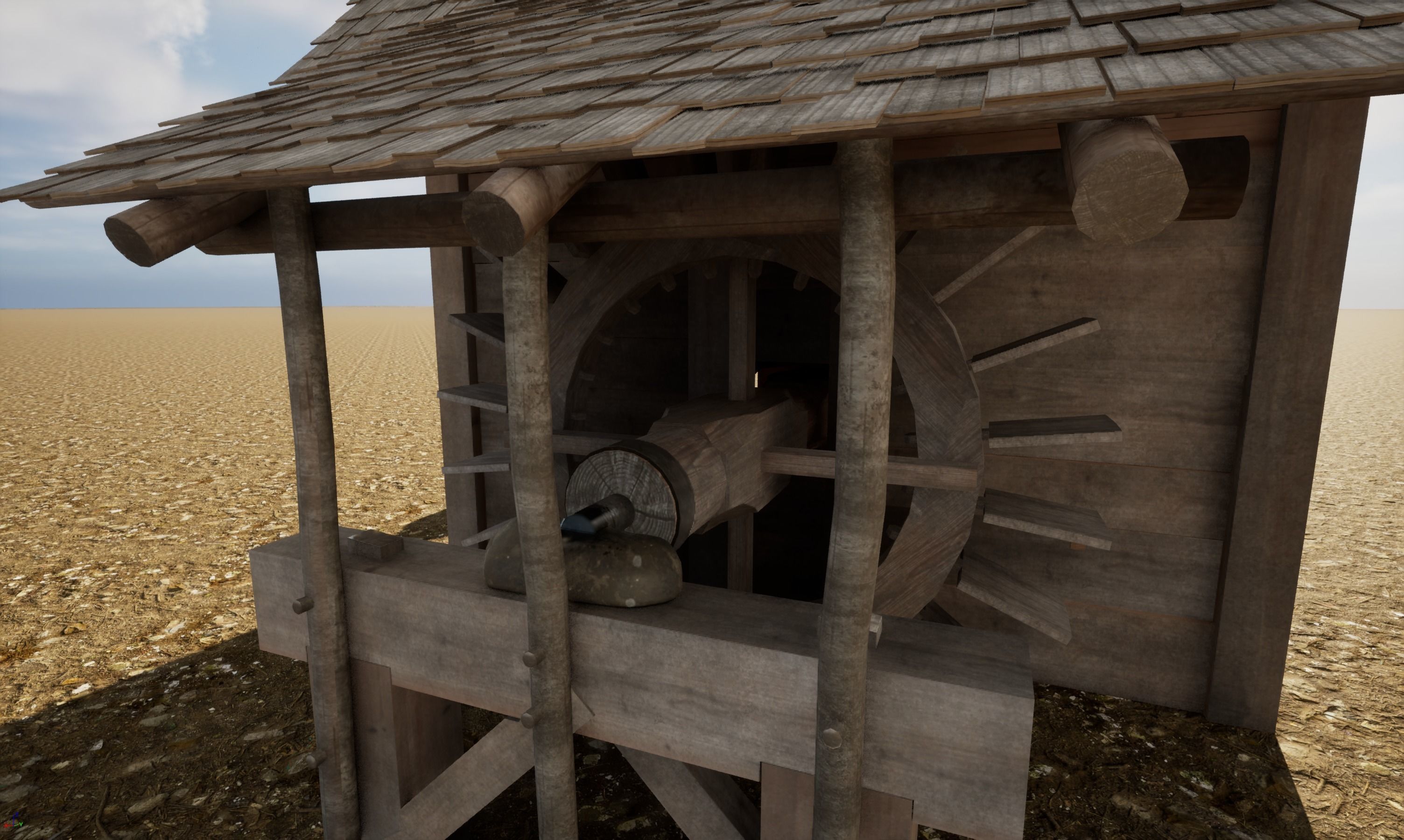 Enterable small early medieval watermill Low-poly 3D model_39