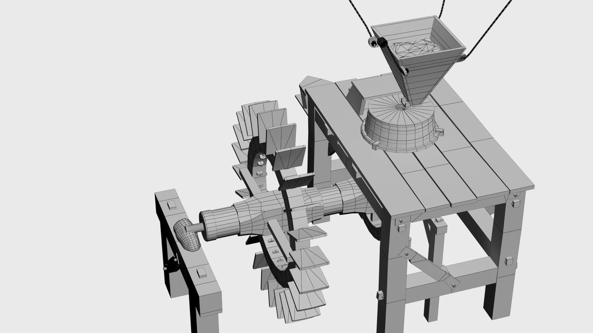 Enterable small early medieval watermill Low-poly 3D model_52