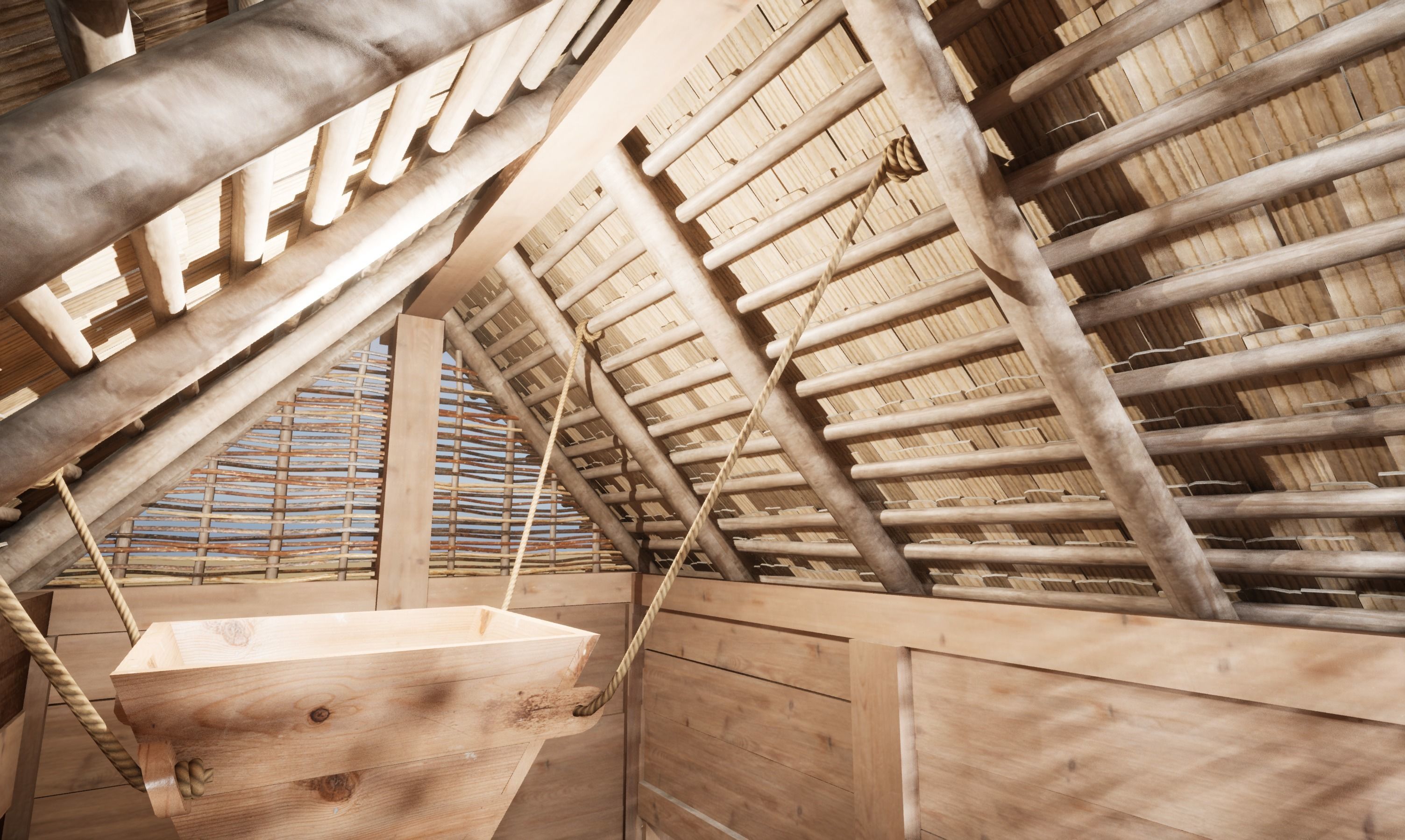 Enterable small early medieval watermill Low-poly 3D model_20