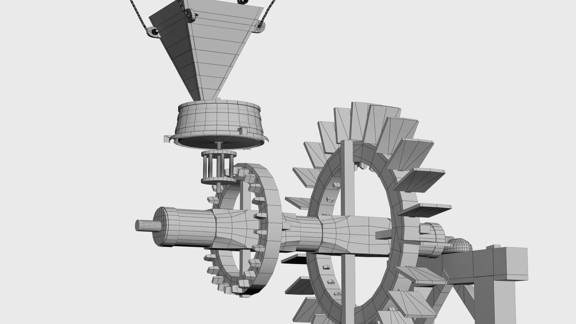 Enterable small early medieval watermill Low-poly 3D model_54