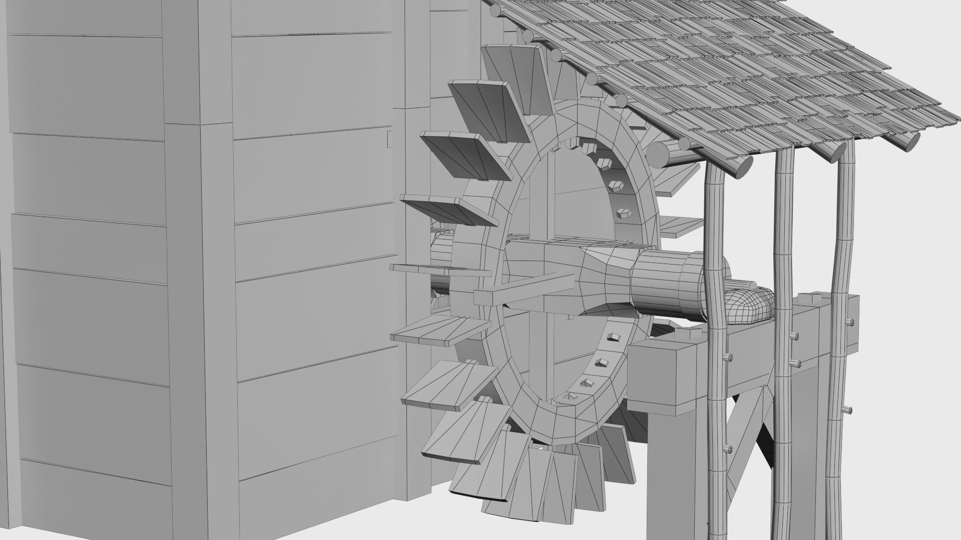 Enterable small early medieval watermill Low-poly 3D model_49