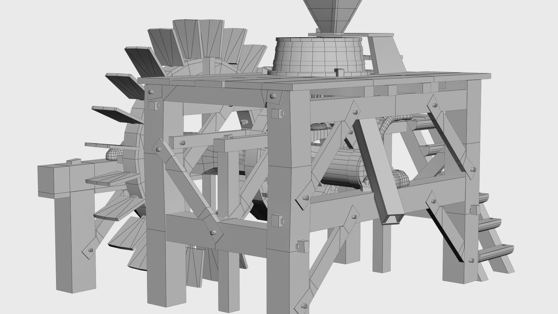 Enterable small early medieval watermill Low-poly 3D model_51