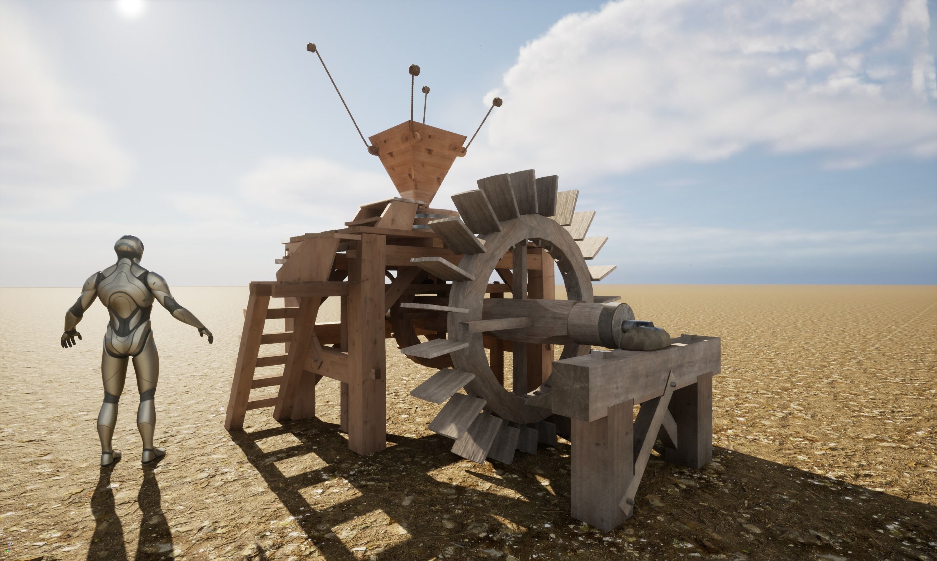 Enterable small early medieval watermill Low-poly 3D model_43