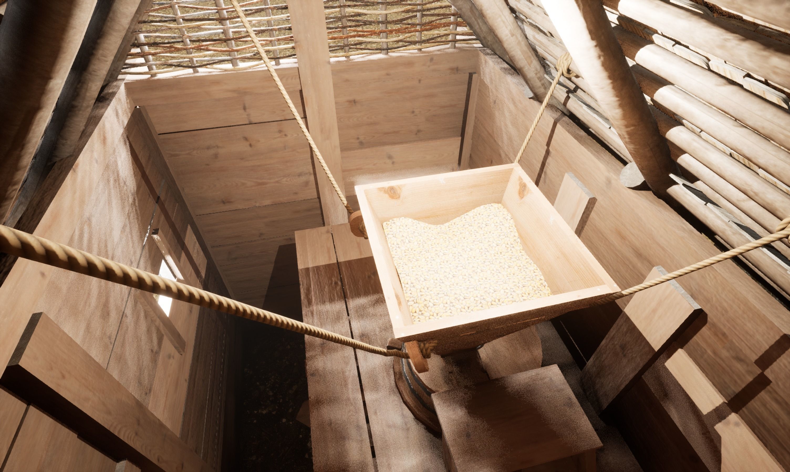 Enterable small early medieval watermill Low-poly 3D model_18