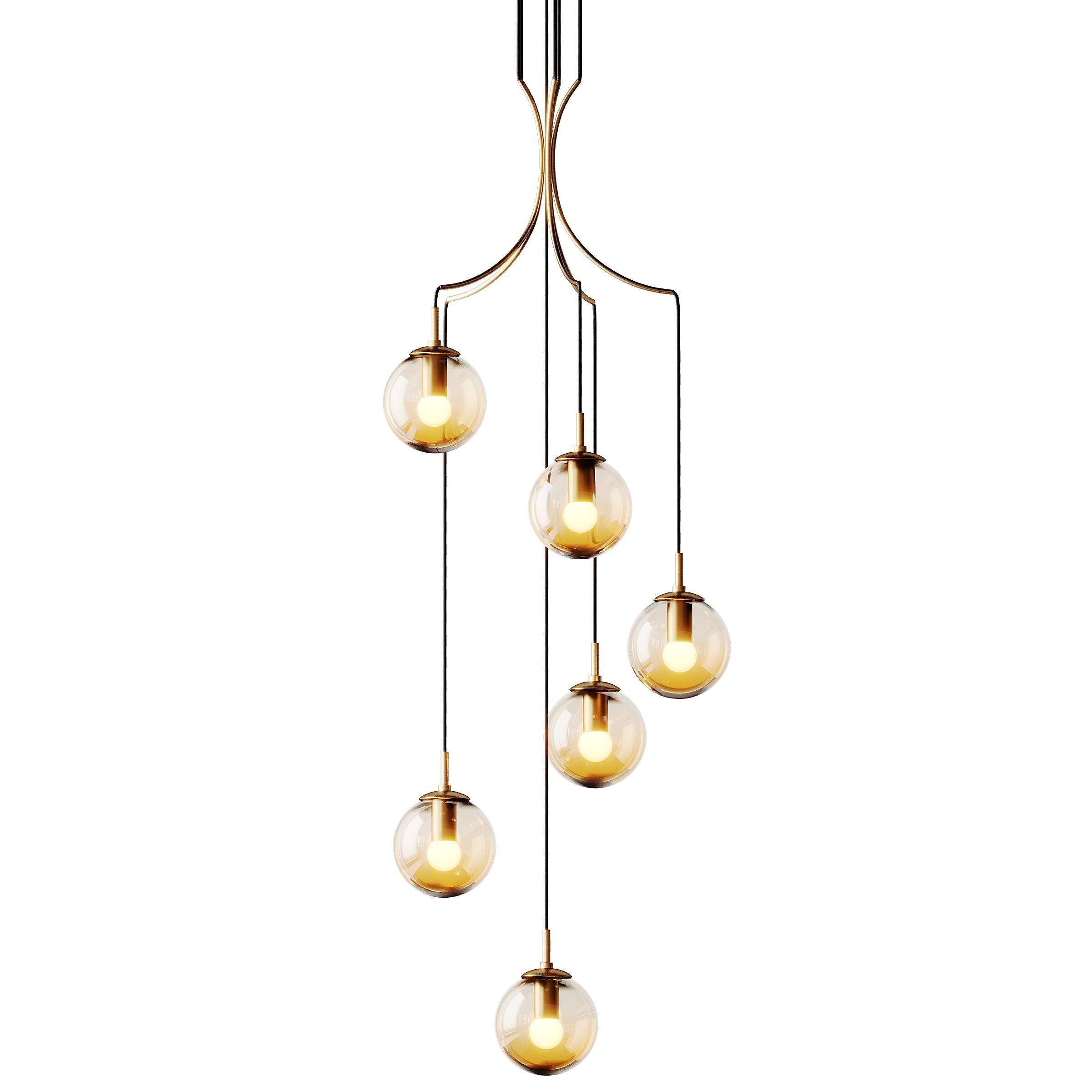 Postmodern Cognac Glass Ball Pendant Lighting 3D model_2