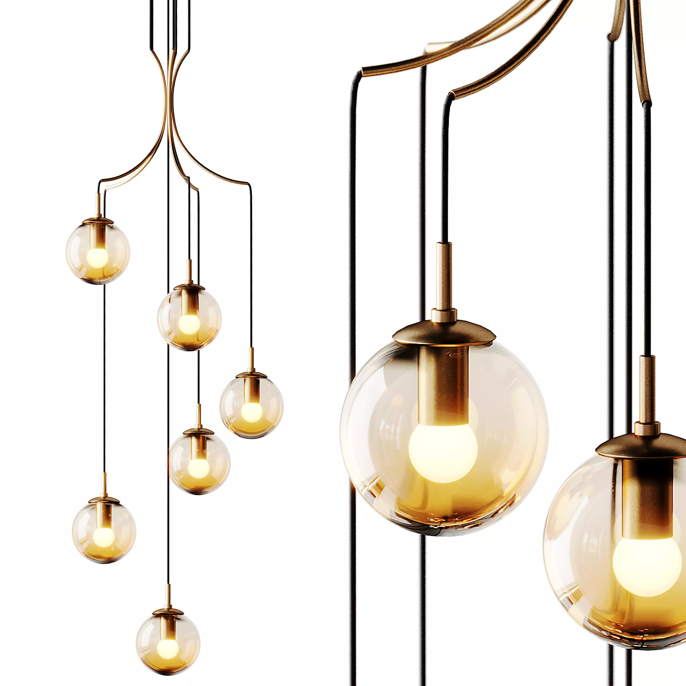 Postmodern Cognac Glass Ball Pendant Lighting 3D model_0