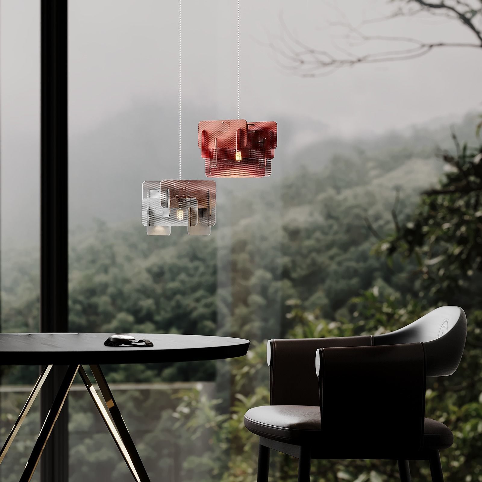 Steel Spliced Mesh Screen Drop Pendant 3D model_3