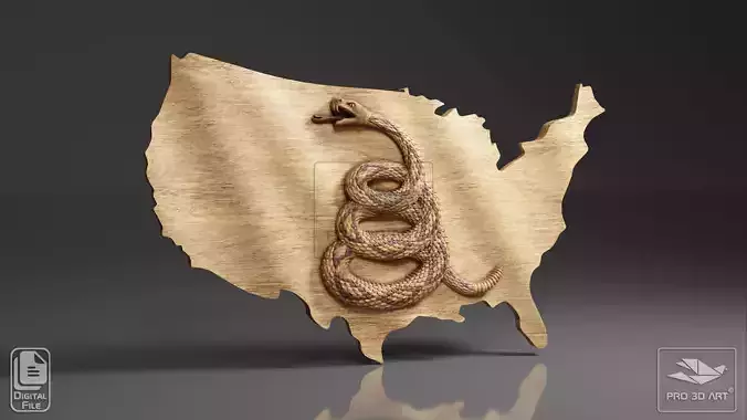 Dont Tread On Me Wavy Flag - US Map - CNC Files For Wood 3D model