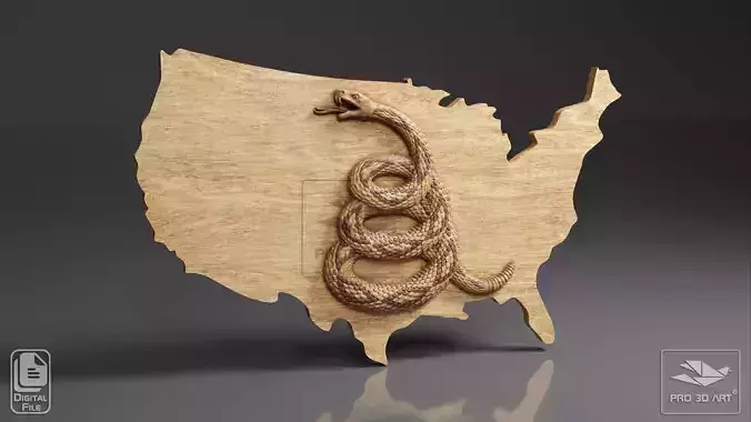 Dont Tread On Me Flag - US Map - CNC Files For Wood 3D model