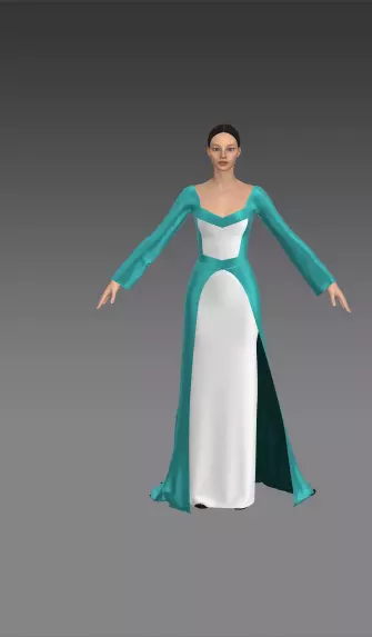 Dress heart neckline white and sea green Low-poly 3D model