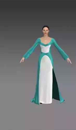 Dress heart neckline white and  sea green 