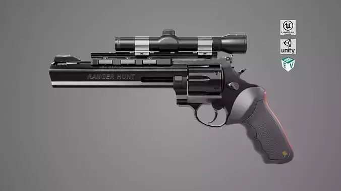 Revolver 04 Black Model Taurus Raging All PBR Unity UE Textures Low-poly 3D model