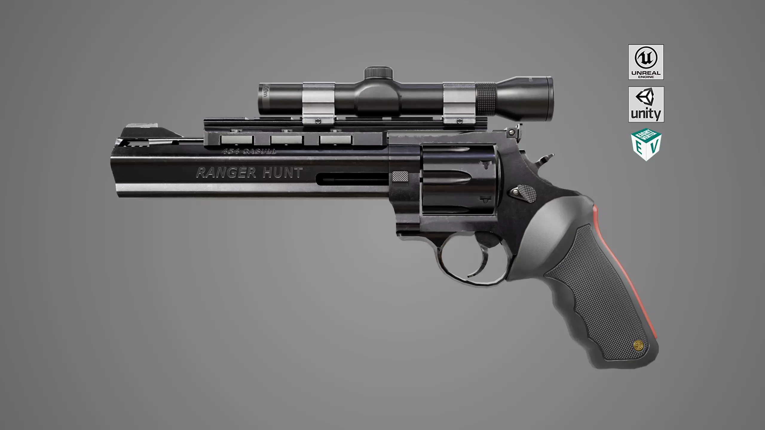 Revolver 04 Black Model Taurus Raging All PBR Unity UE Textures Low-poly 3D model_0