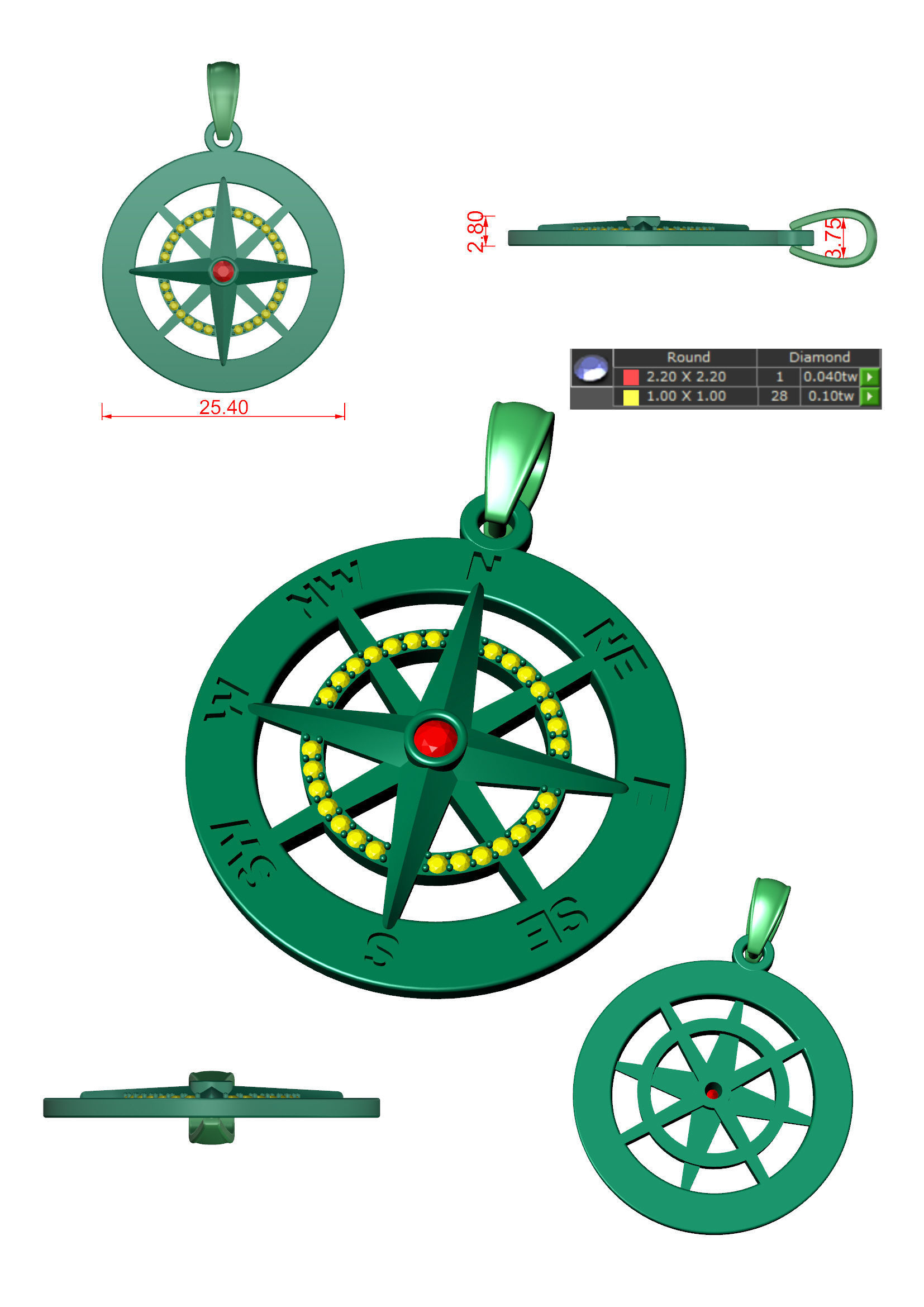 Nautical Compass  Pendant  3D print model_23