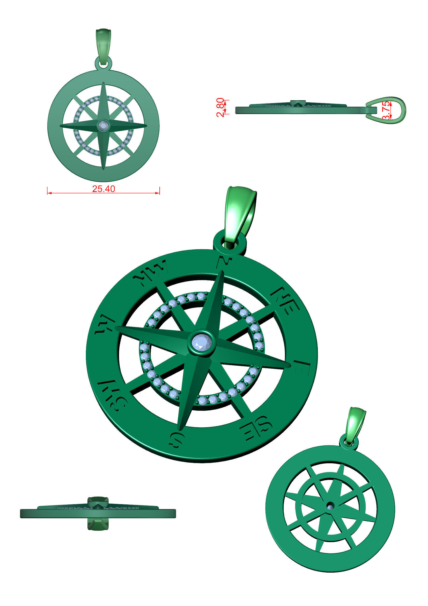 Nautical Compass  Pendant  3D print model_21