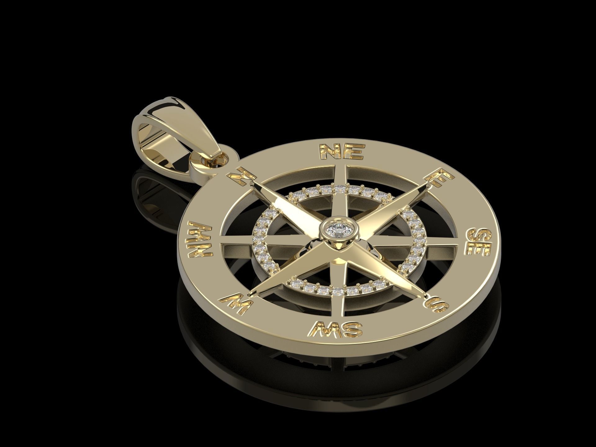 Nautical Compass  Pendant  3D print model_3