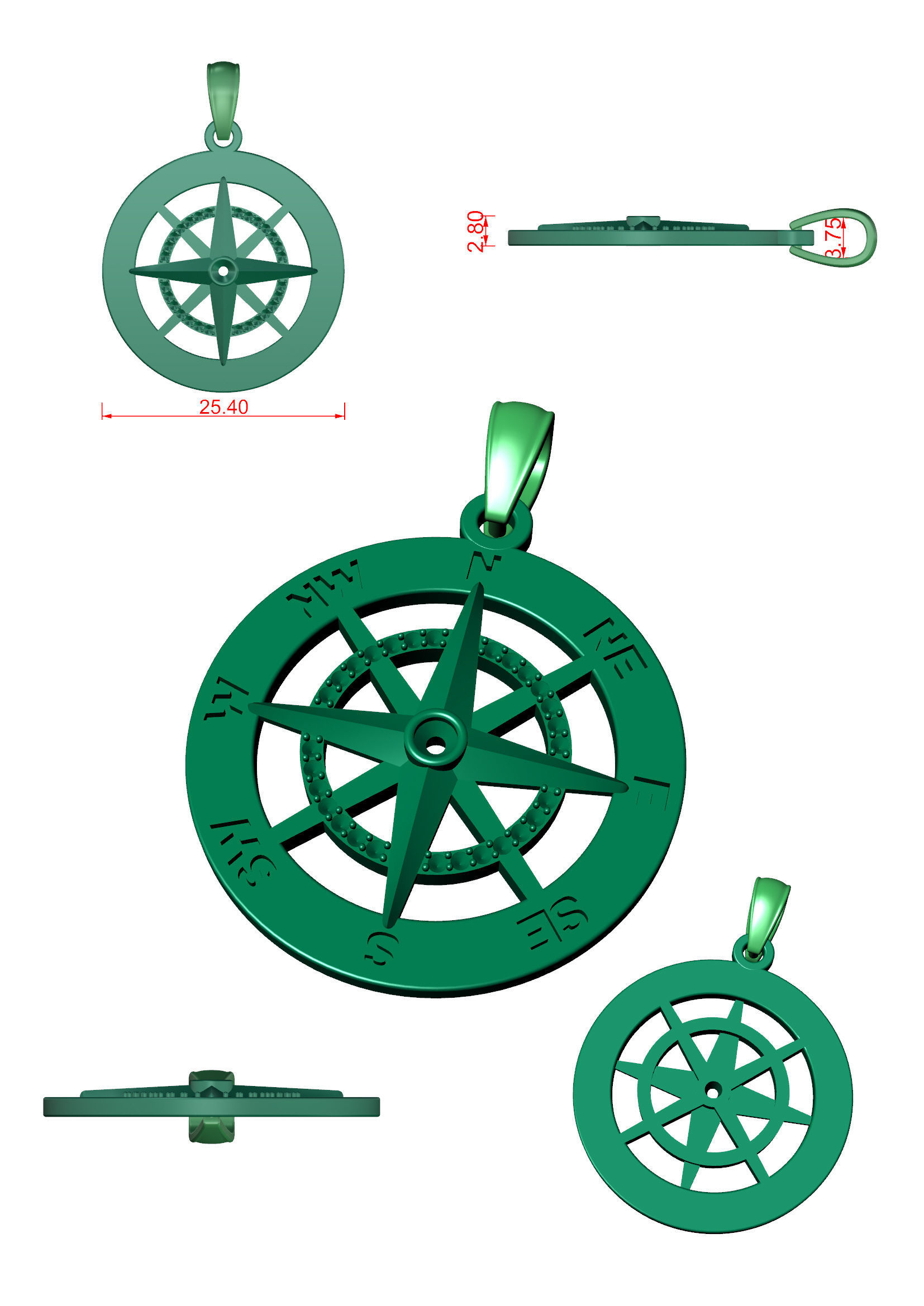 Nautical Compass  Pendant  3D print model_22