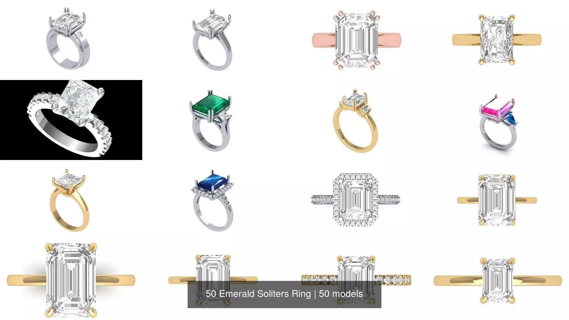 50 Emerald Soliters Ring 3D Model Collection_1