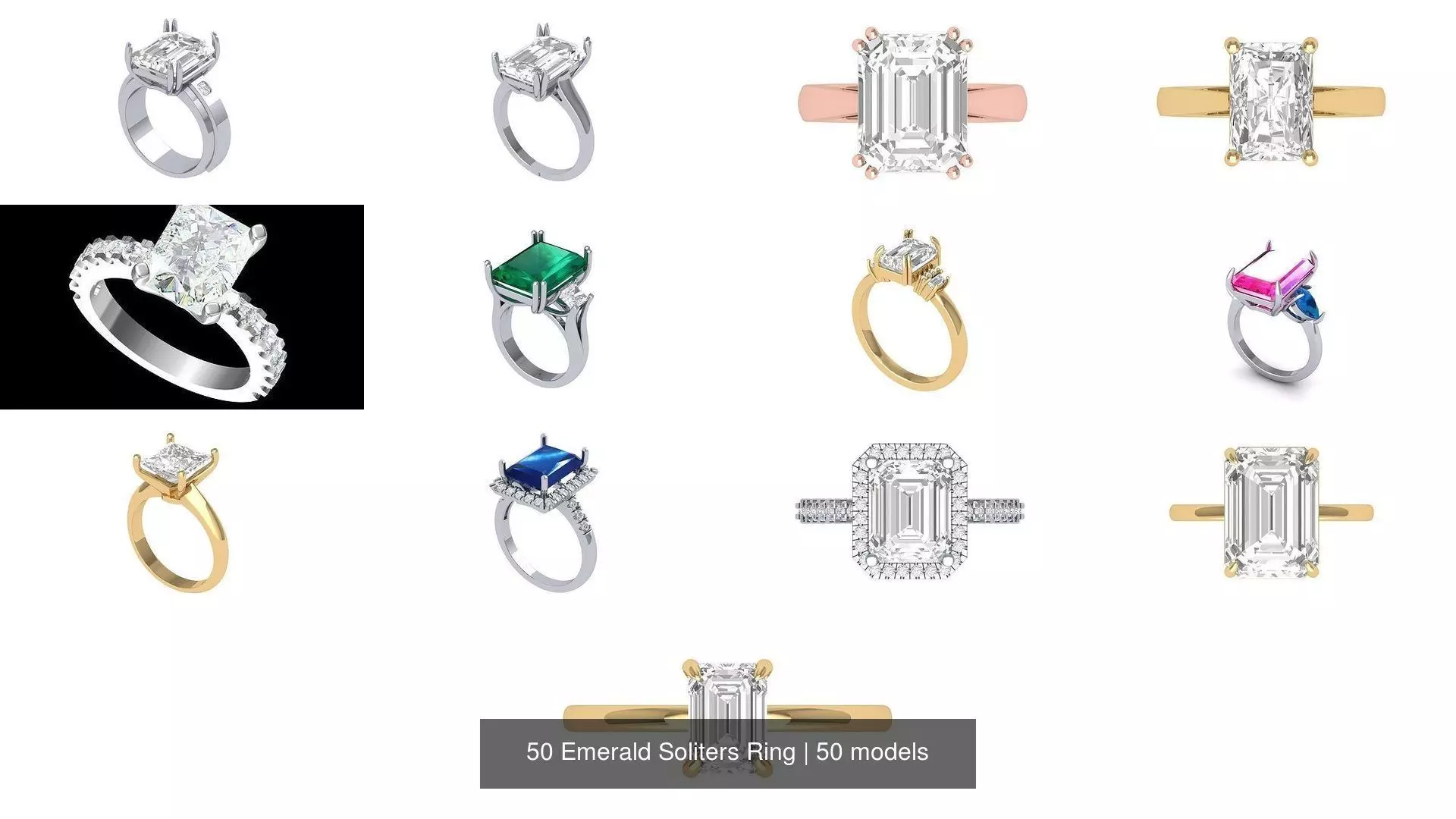 50 Emerald Soliters Ring 3D Model Collection_0