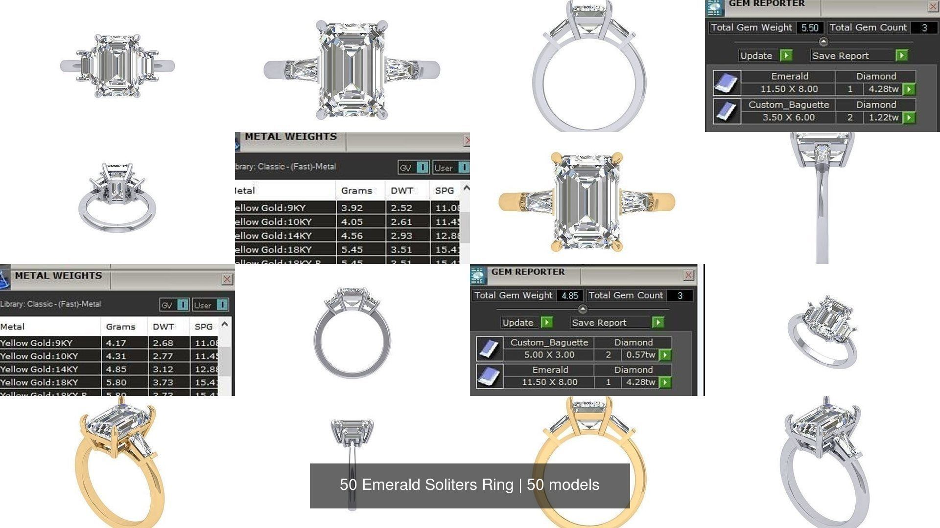 50 Emerald Soliters Ring 3D Model Collection_10