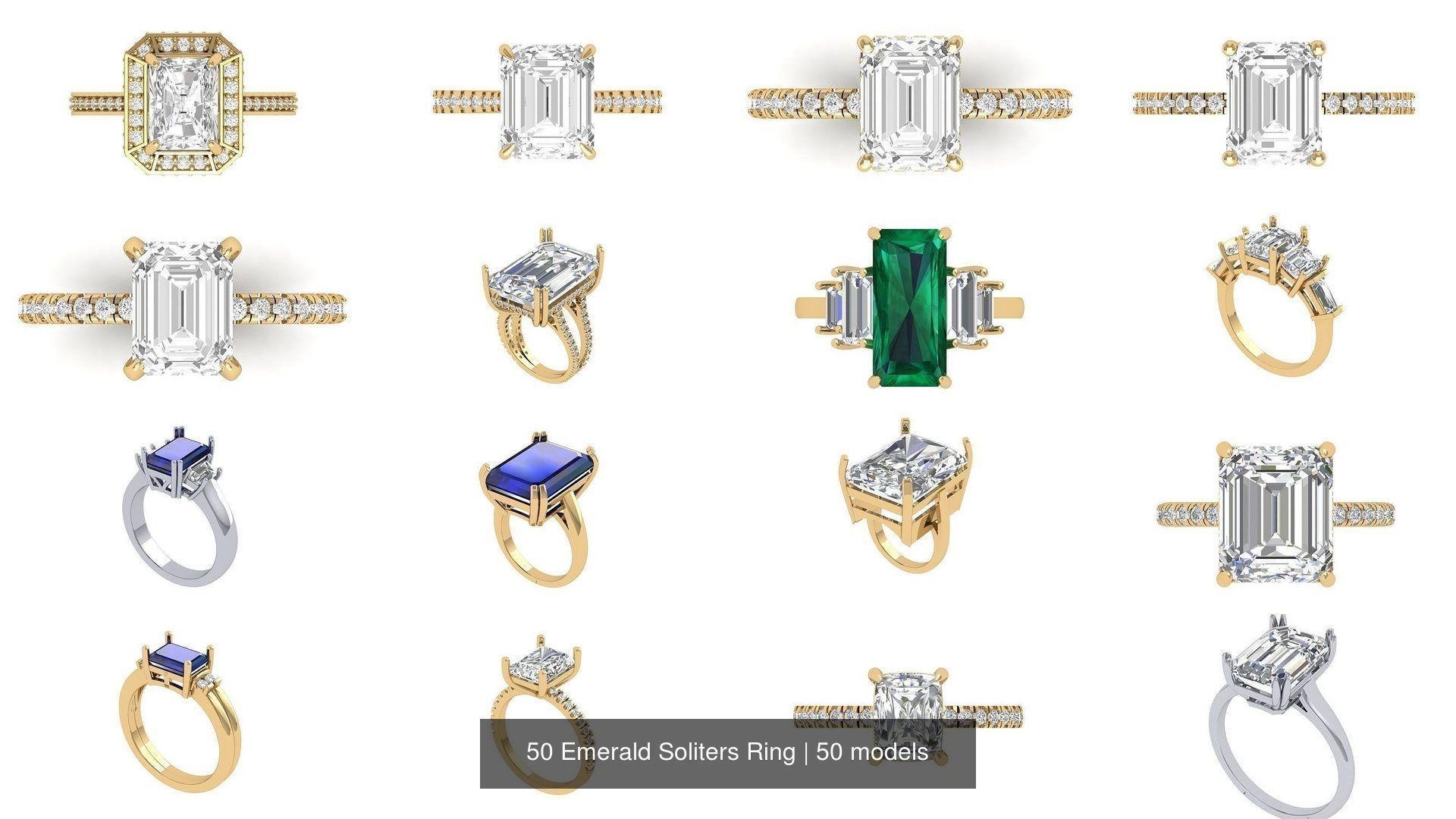 50 Emerald Soliters Ring 3D Model Collection_7