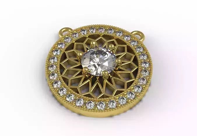 Round Diamond Floral Design Filigree Circle Pendant