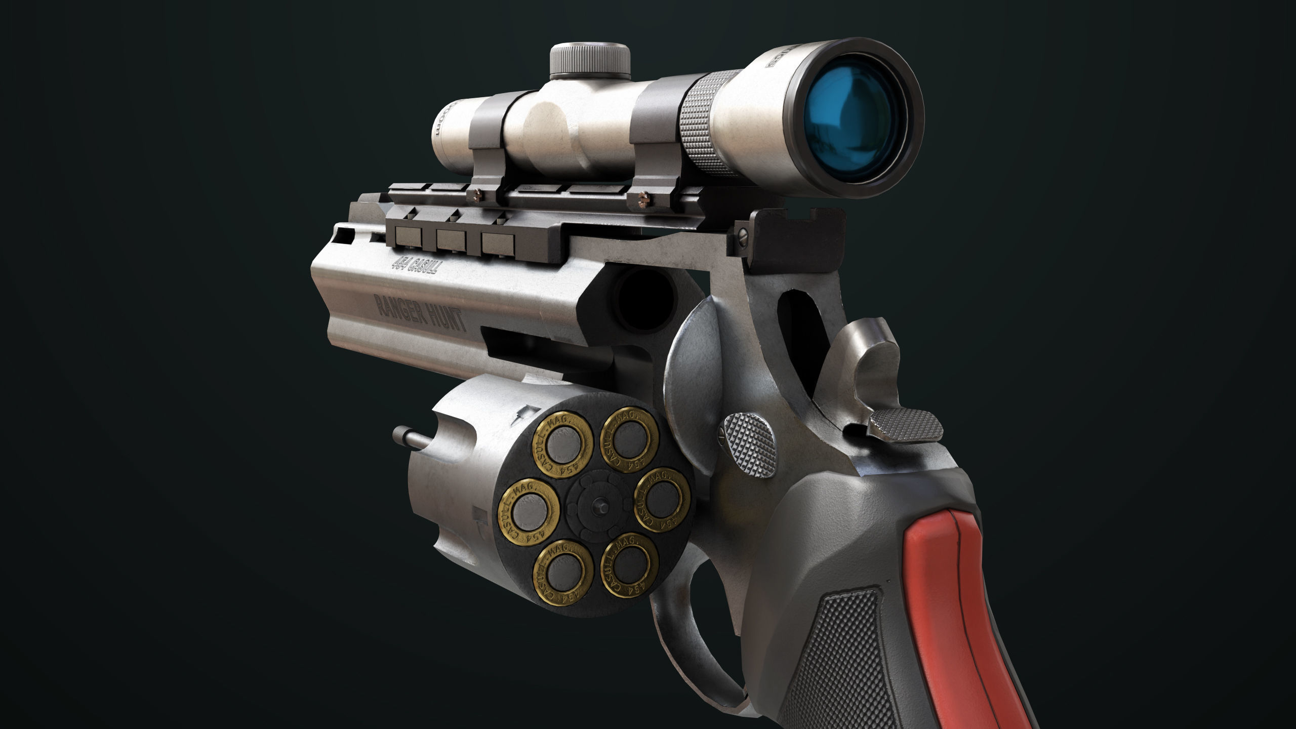 Revolver 04 Silver Model Taurus Raging All PBR Unity UE Textures Low-poly 3D model_4