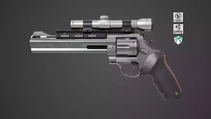 Revolver 04 Silver Model Taurus Raging All PBR Unity UE Textures Low-poly 3D model