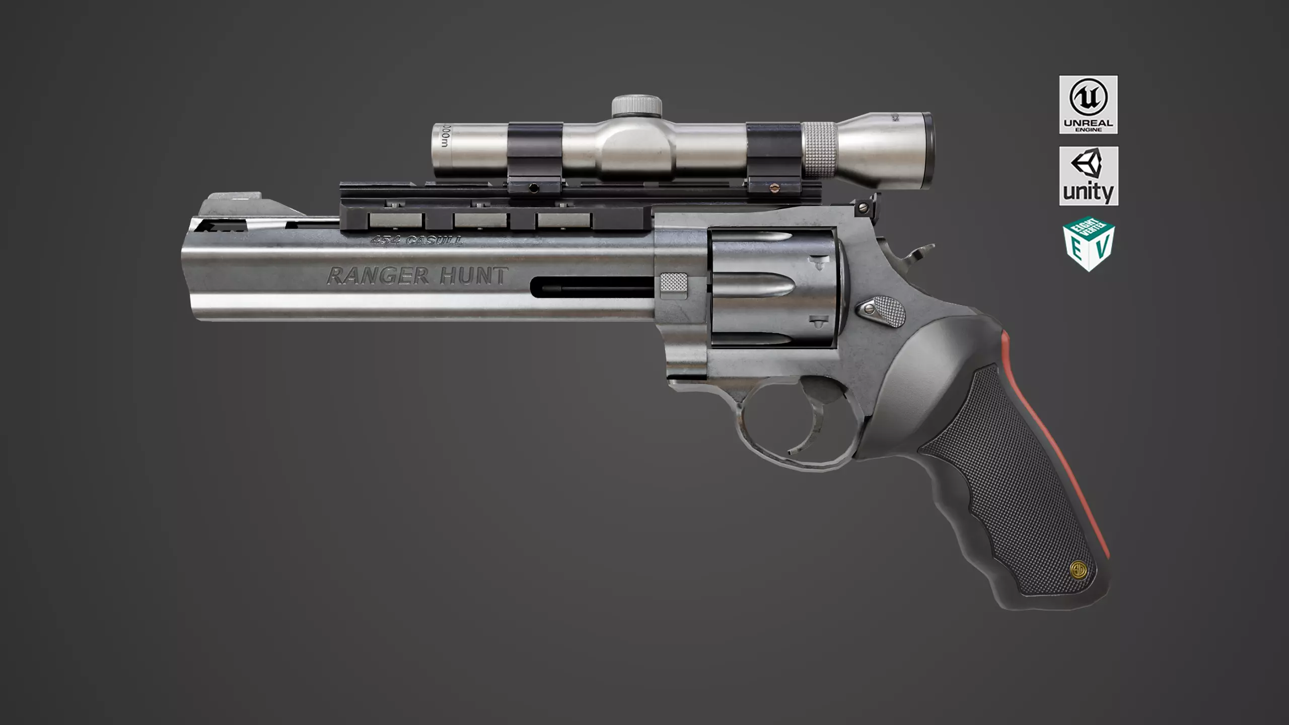 Revolver 04 Silver Model Taurus Raging All PBR Unity UE Textures Low-poly 3D model_0