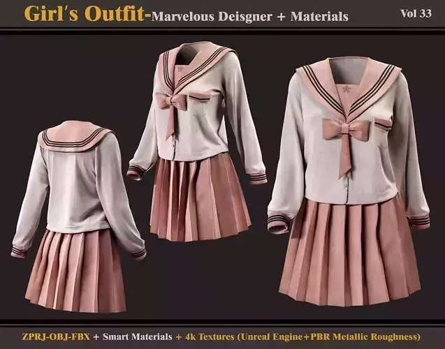 Girls Outfit- MD- Smart Material -Textures - OBJ - FBX 