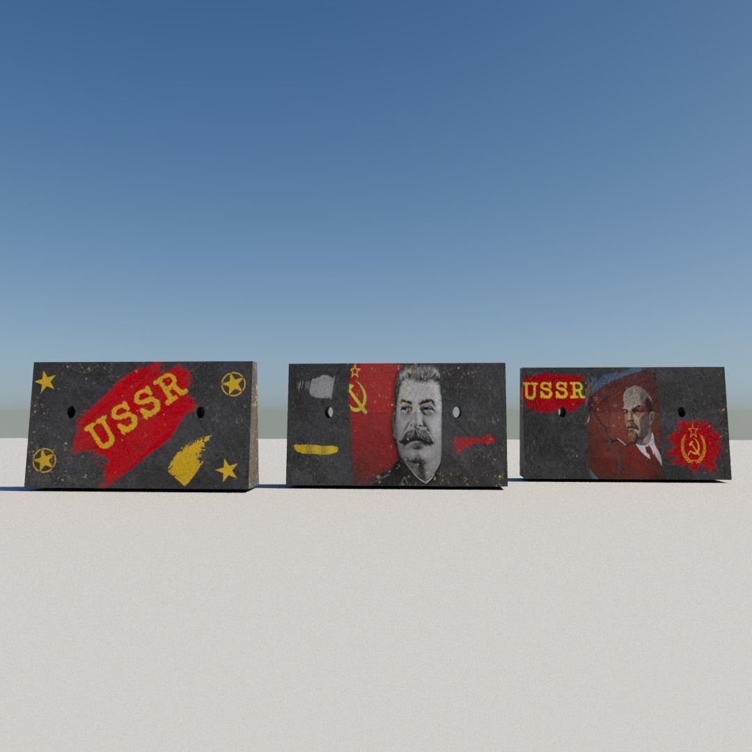 Soviet concrete blockades Low-poly 3D model_4