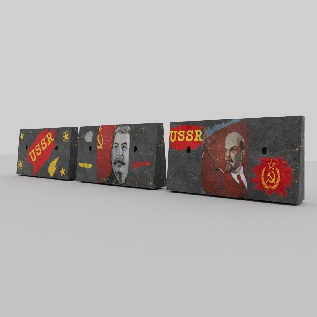 Soviet concrete blockades Low-poly 3D model_5